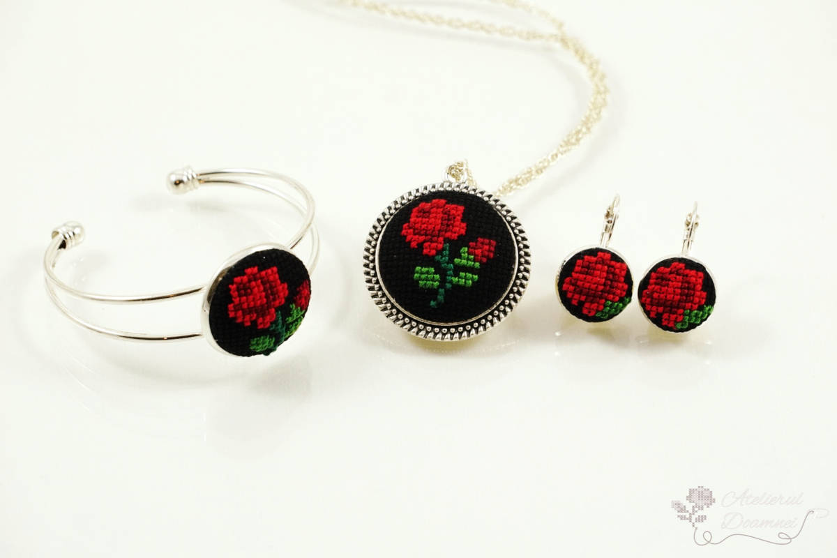 Set handmade 3 piese trandafir